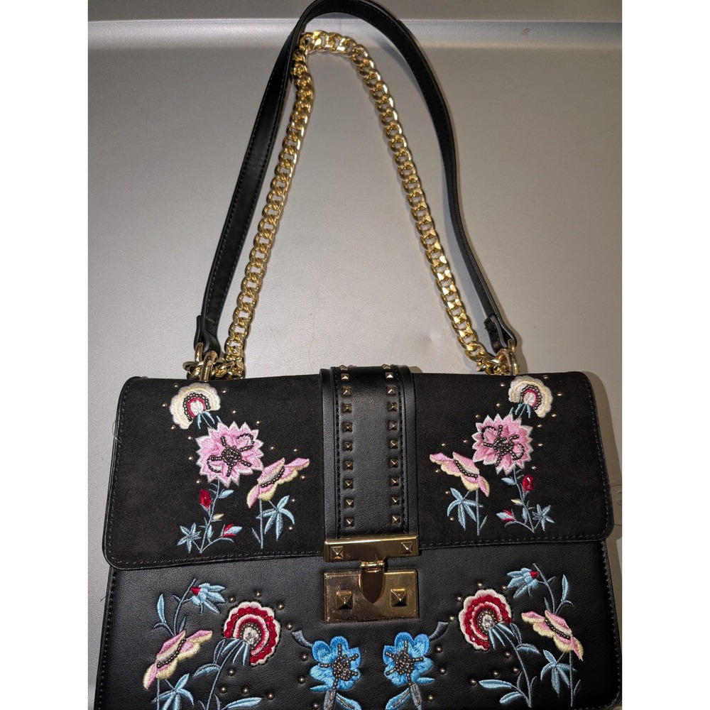 Sold out Topshop Darcy Floral Bag Black Embroidered Studded Gold Chain Crossbody